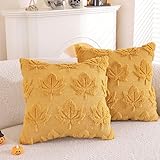 2er Set Kissenbezüge Aus Weichem Plüsch, 3D Halloween Motiv Geister & Kürbisse, Dekorative Kissenhüllen Für Sofa, Couch, Bett - Herbst Und Thanksgiving Deko(Yellow Maple Leaf,16 * 16in(2pcs))