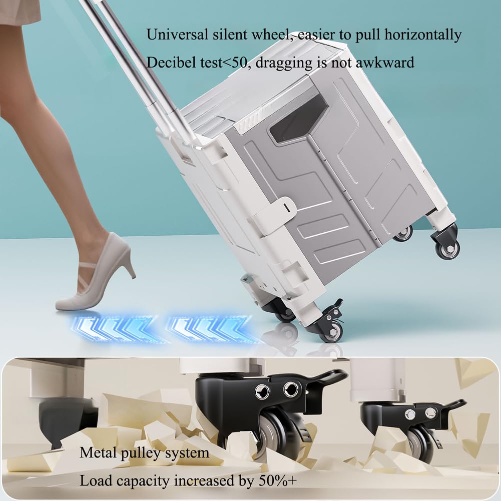 Crate on WheelsPortable Fing Utili Cart Handcart Shopping Trolley Fable Tool Box for Grocery Office La TeacherWhite