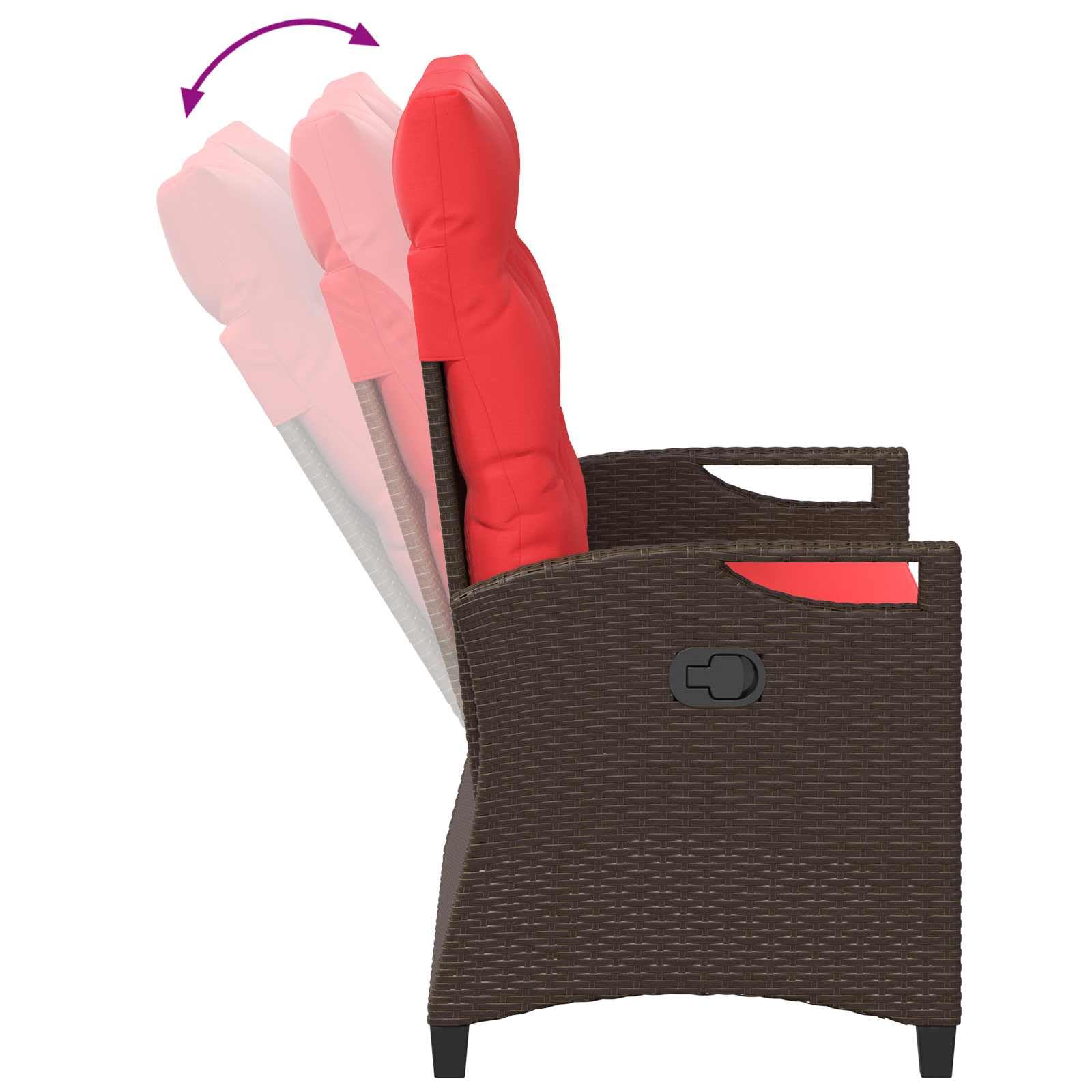 SYDE Banco de Jardín Reclinable Marrón y Rojo 105 x 60 x 112 cm | Acero y Poliéster, Respaldo Ajustable, Reposabrazos Acolchado, para Terraza y Piscina