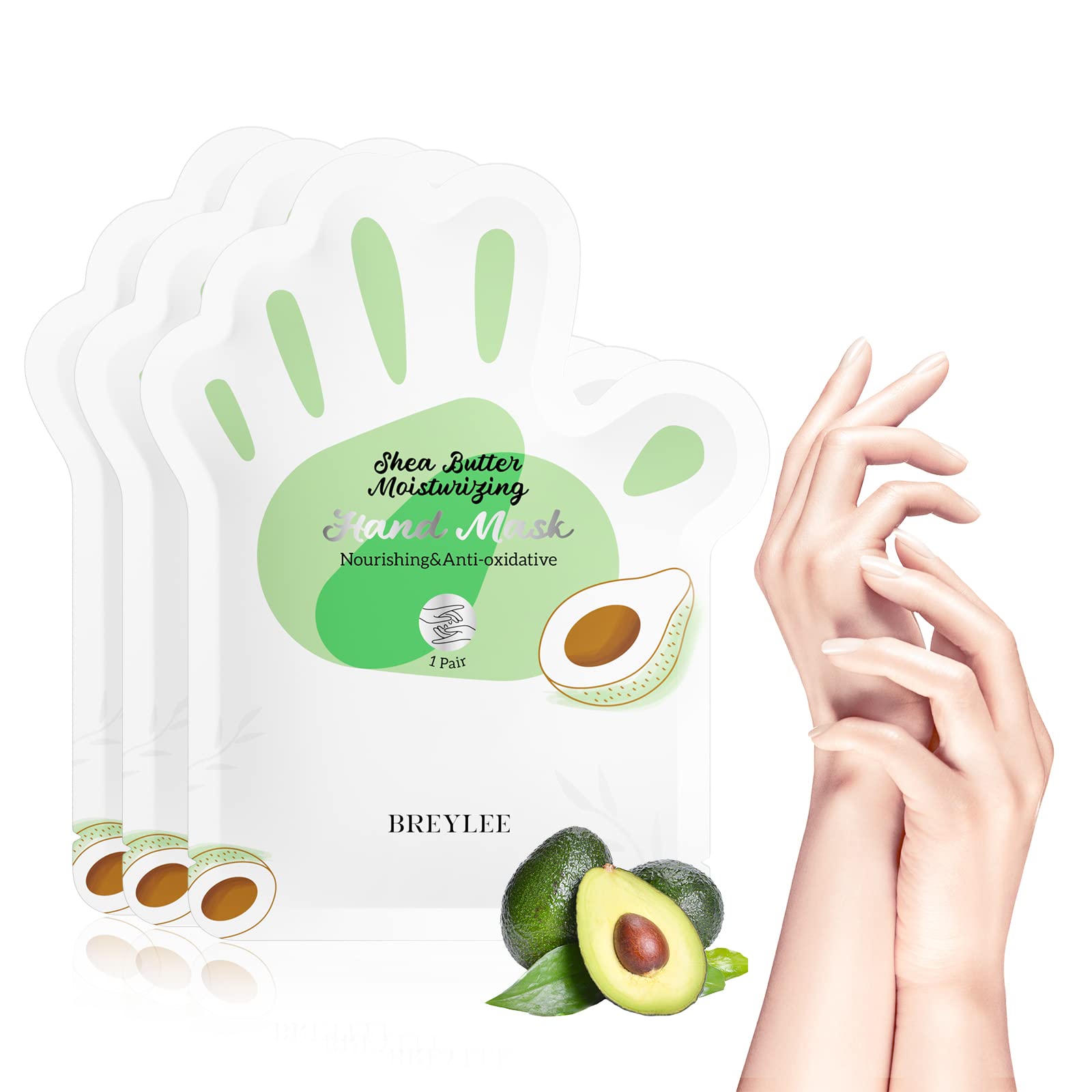 BREYLEEHand Mask, Hand Mask Gloves Shea Butter Hand Moisturising Gloves Hand Mask with Moisturising/Refreshing Shea Butter Hand mask for Moisturising Hand Spa Treatment for Rough Skin(3 Pairs)