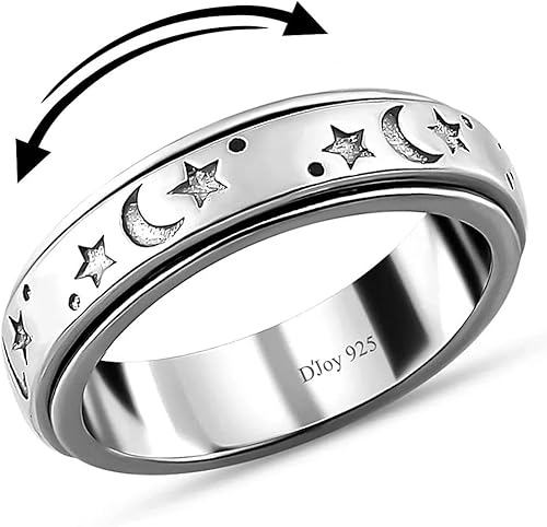 Anxiety Rings for Women 925 Sterling Silver Fidget Ring Spinner Ring Women Moon Star Platinum Plated Jewelry Stress Anxiety Relieving Promise