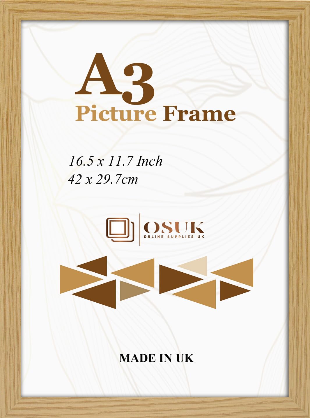 Frameeazy Oak Osuk Limited A3 Poster Frame - A3 (11.7 X 16.5 Inch) Photo Frame - Large Picture Frame 29.7 X 42Cm With Clear Perspex Sheet & Wall Mounting Hooks