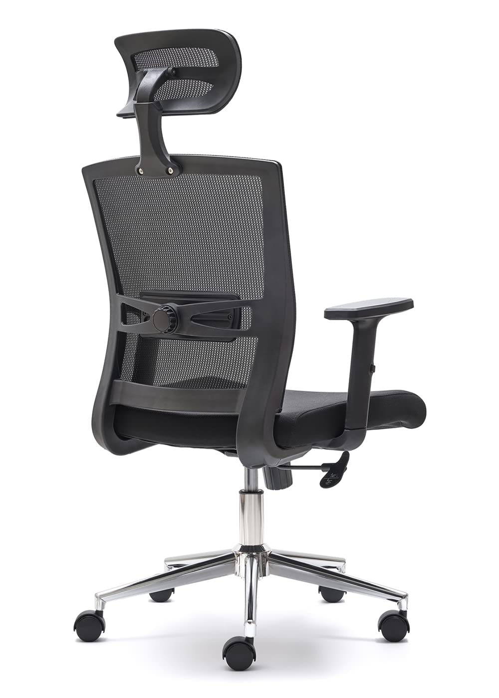 Euromof Silla Baku. Ergonomica y Resistente. Cabecero, Soporte Lumbar Acolchado, Brazos con regulacion de Altura y Base de Metal Cromado