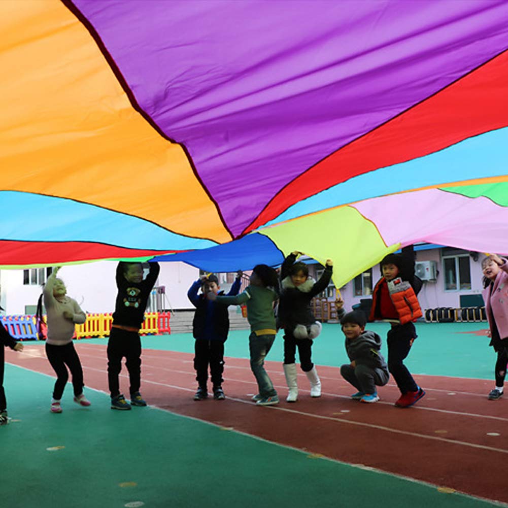 Regenbogenschirm für Kinder im Außen- und Innenbereich Regenbogen-Fallschirmspiel für Kinder, 8 Griffe, 2 Meter Durchmesser