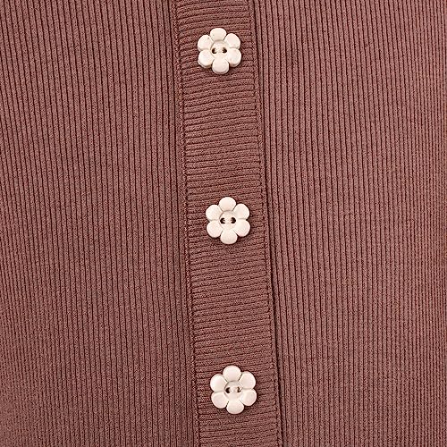 Sunny Fashion Girls T-Shirt Crop Top Brown Lettuce Trim Ribbed Knit Button Casual3