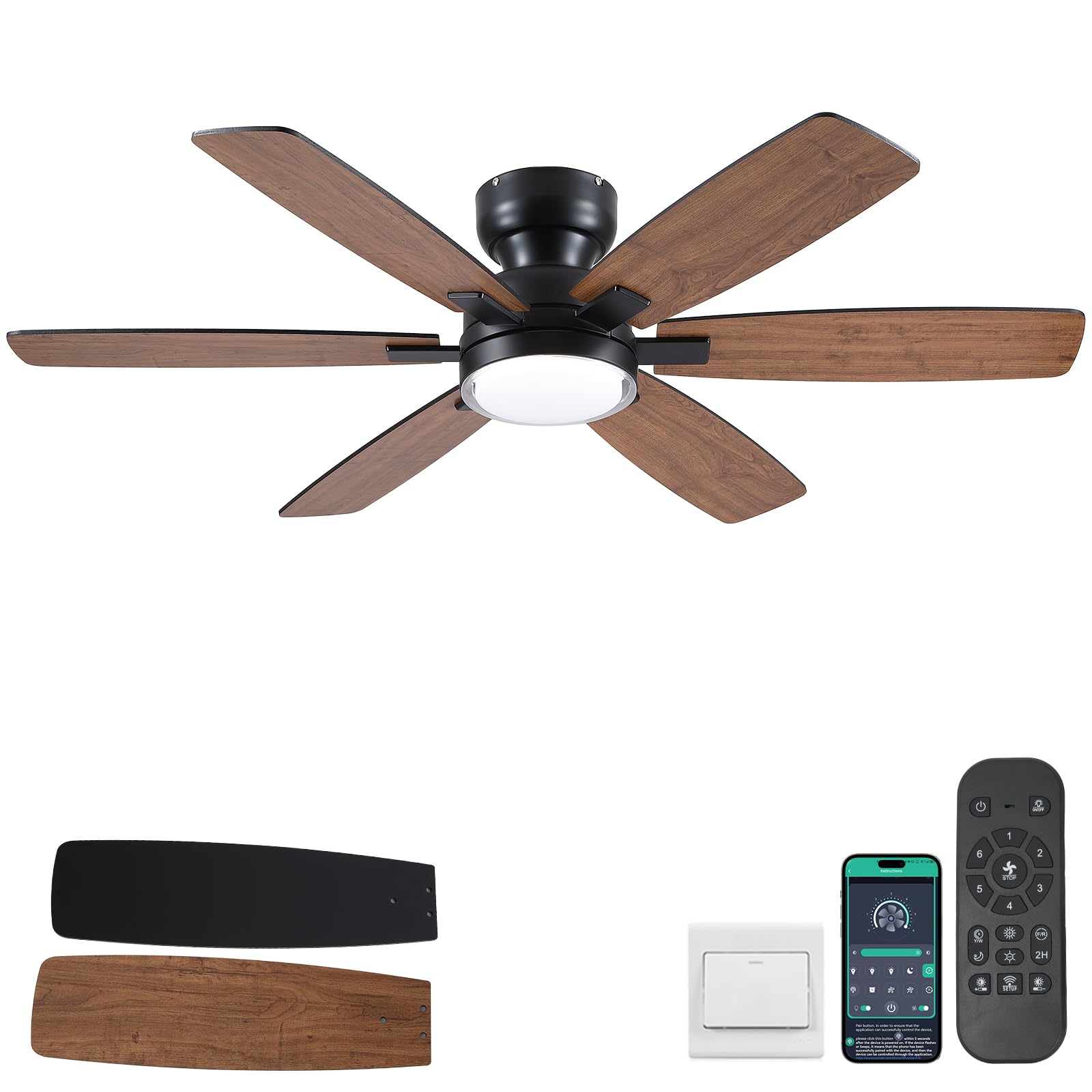 Kviflon Moderner Deckenventilator mit Licht 6 Umkehrbare Klingen