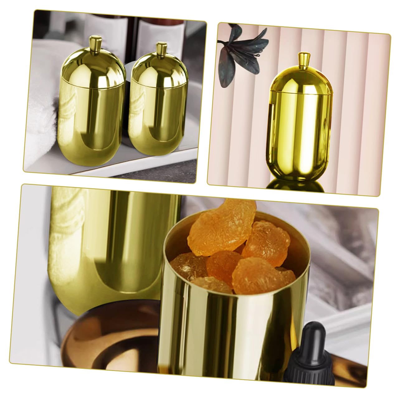 Veemoon Botella Difusora Recargable de Acero Inoxidable Dorado con Tapa Elegante para Aromaterapia y Decoración de Hogar y Oficina