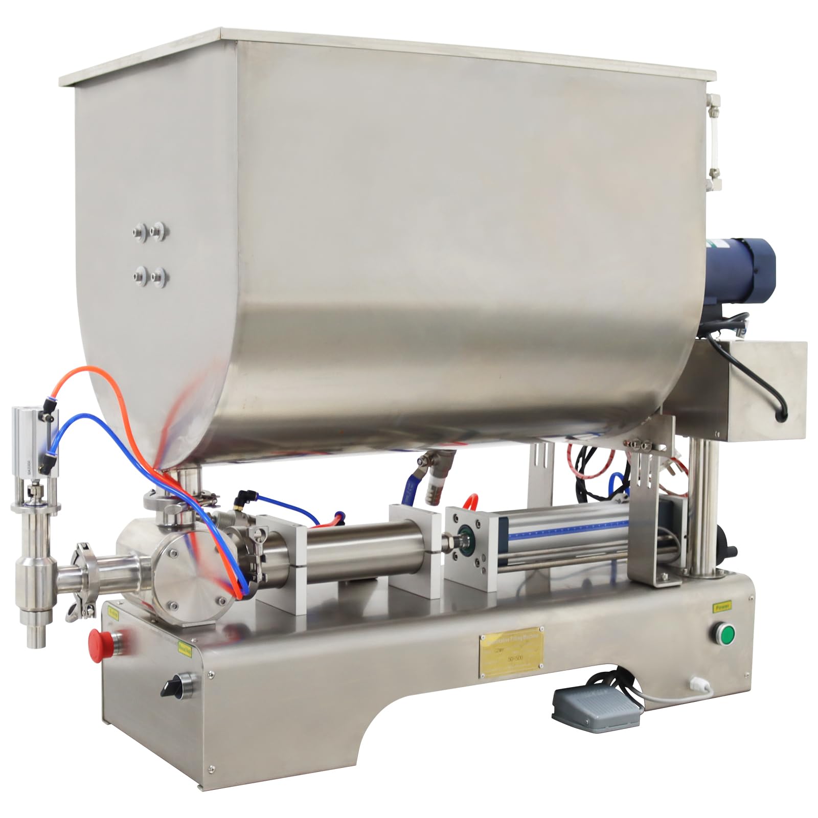 HayWHNKN Pneumatic Paste Filling Machine 50-500ml Piston Filling Machine for Chili Sauce Peanut Butter with Heating Mixing 80L Hopper 304 Stainless