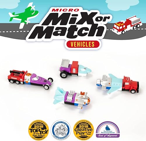 Miniatura 2 de POPULAR PLAYTHINGS Micro Mix or Match Vehículos Deluxe Juego de 4 autos de juguete, camión de bomberos de juguete, avión de juguete