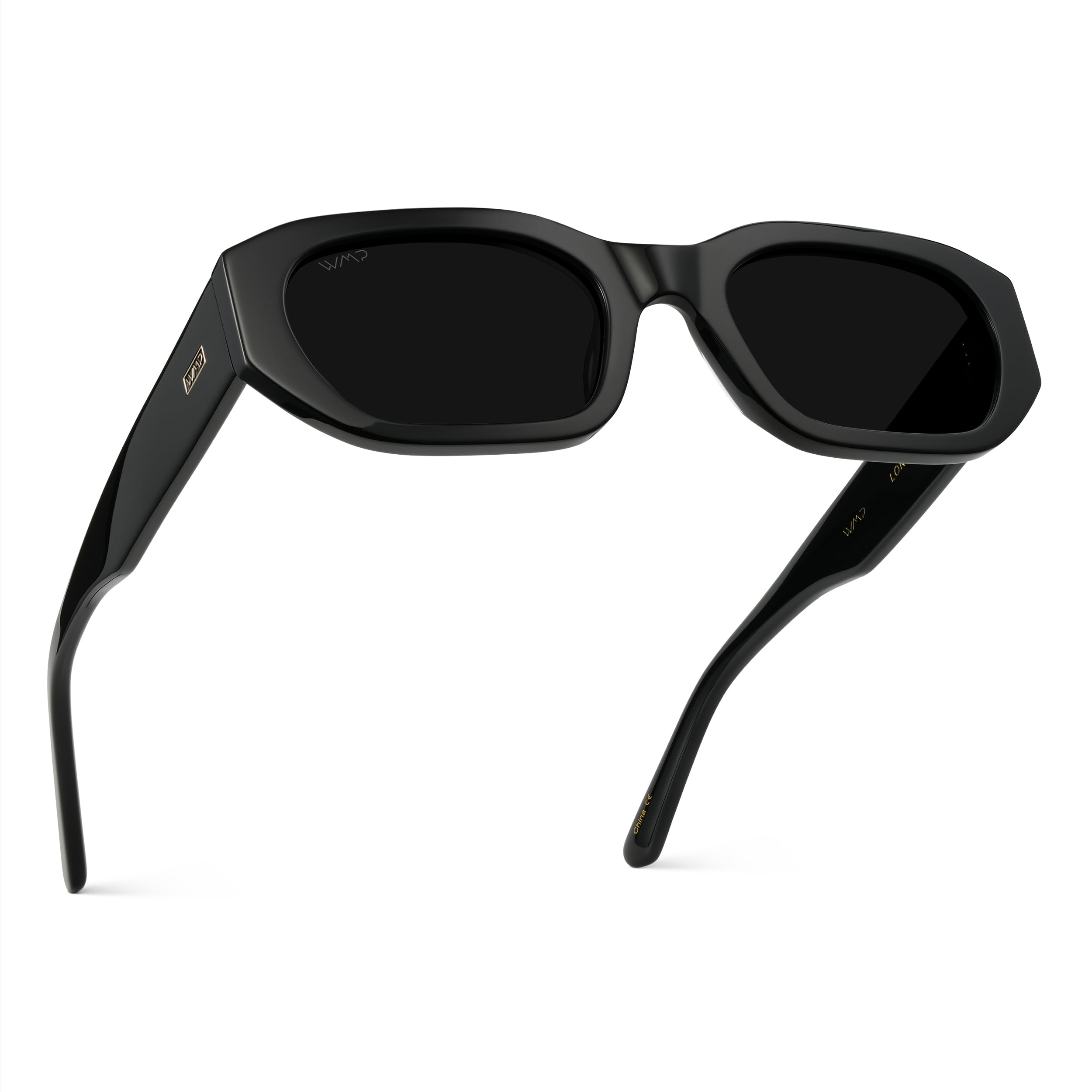Photo 1 of WearMe Pro - Women's Chunky Narrow Rectangular Sunglasses - Polarized, Lightweight Acetate, 100% UV Protection (Black/Triple Black Lens)