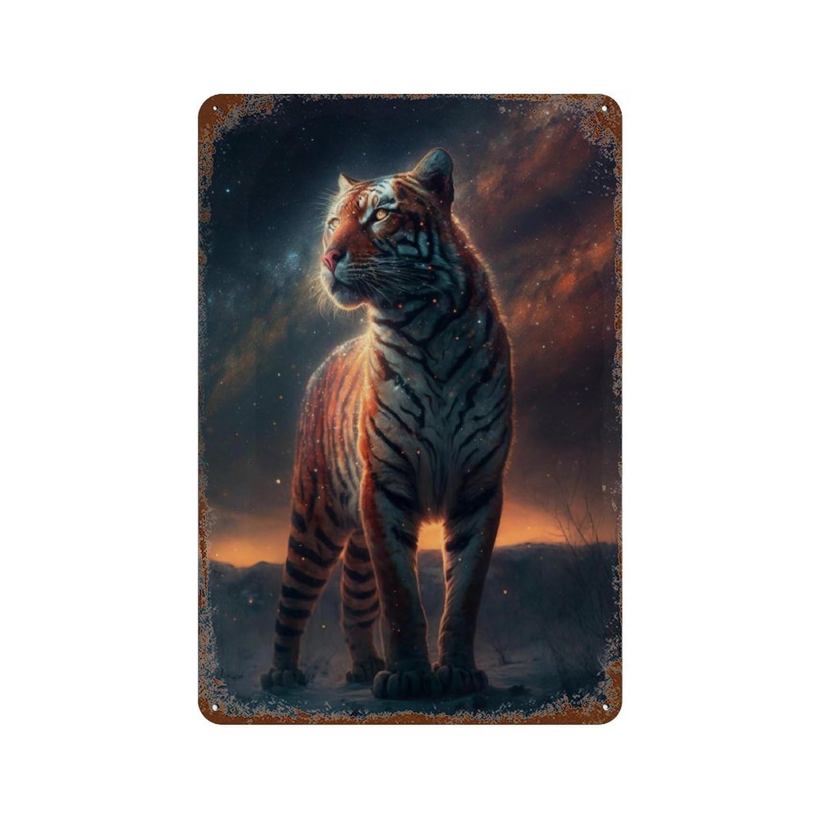 Garage Style Galactic Tiger Majesty Retro Metal Sign 11.8"x7.9", Classic Wall Plaque for Bar And Workshop