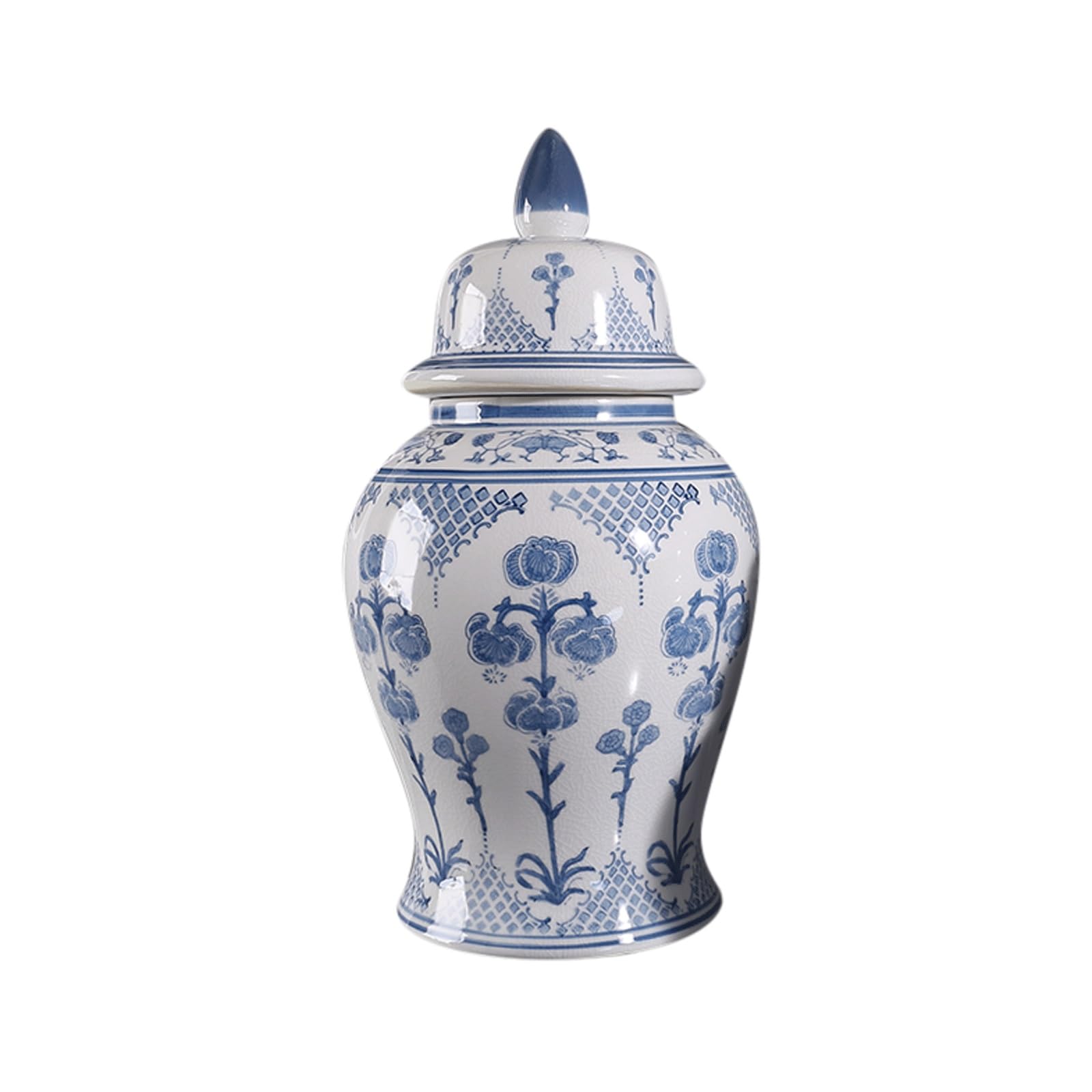 Niebiesko-biały porcelanowy słoik na imbir z pokrywką, dekoracyjny ceramiczny słoik w stylu chinoiserie, do przechowywania herbaty, klasyczny chiński wazon do kominka(S)