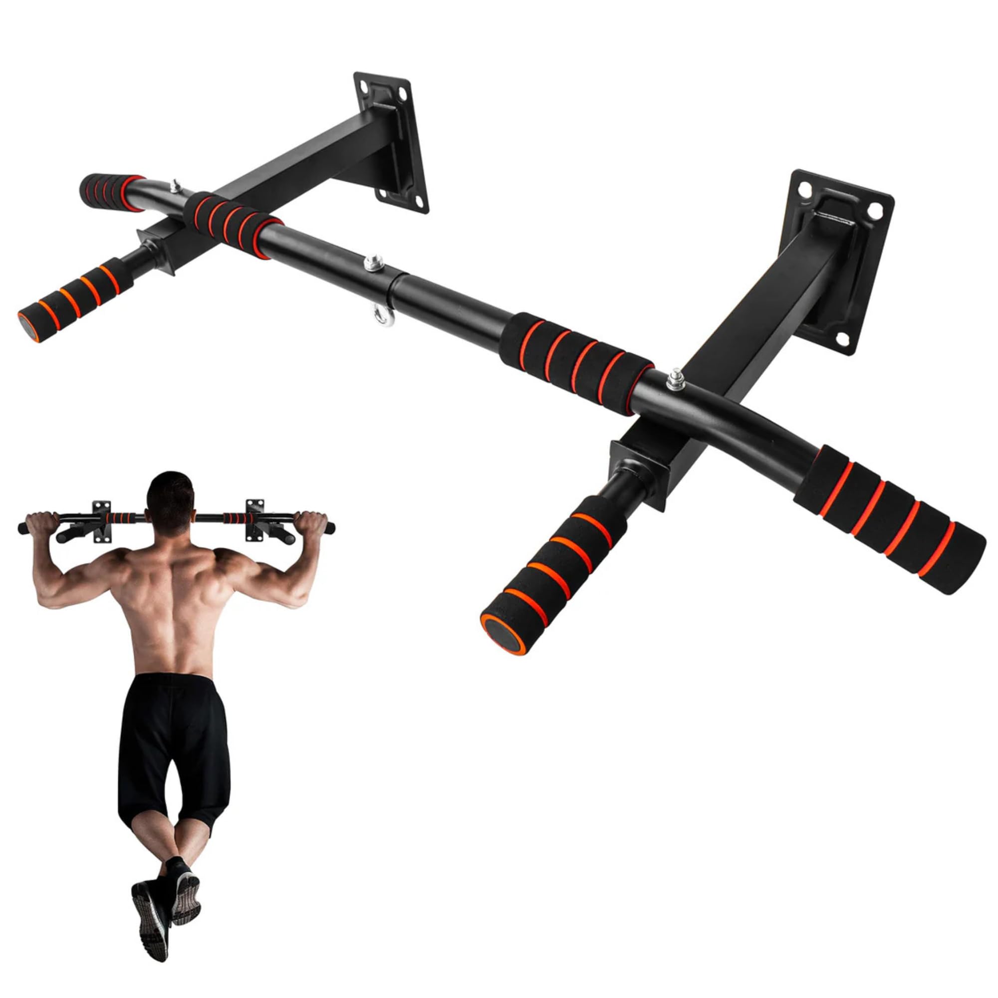 FROOBY Wall Mounted Pull Up Bar 95cm Heavy Duty Chin Up Station Multi Grip Home Gym Pull Up, Doorway Chin Up Bar with Foam Handles, Sturdy Steel Frame for Upper Body Strength Training, Fitness Workout