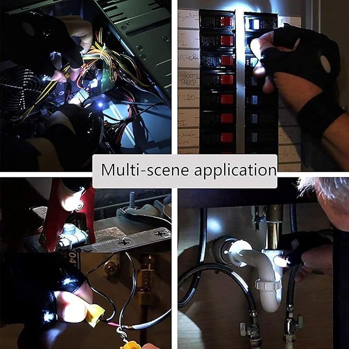DEVADITYA LED Flashlight Glove for Hand | Hands-Free Finger Light with On/Off Button | Repair, Fishing, Camping, Night Work & Outdoor Utility Glove (Black) 3