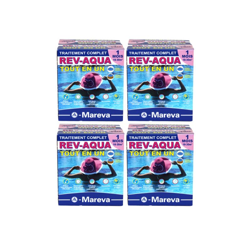 Set mit 4 Rev-Aqua MAREVA Sets Komplettbehandlung für Pools von 18 bis 30 m3-4 Monate