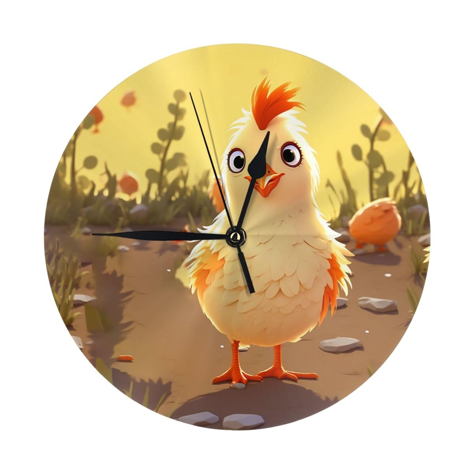 FodPand Chicken Chick Wall Clock - 10 Inch Silent Non-Ticking Modern Wall Clocks Battery Operated - Classic Simple Minimalist Analog Round Decorative Clock for Kitchen, Home, Office