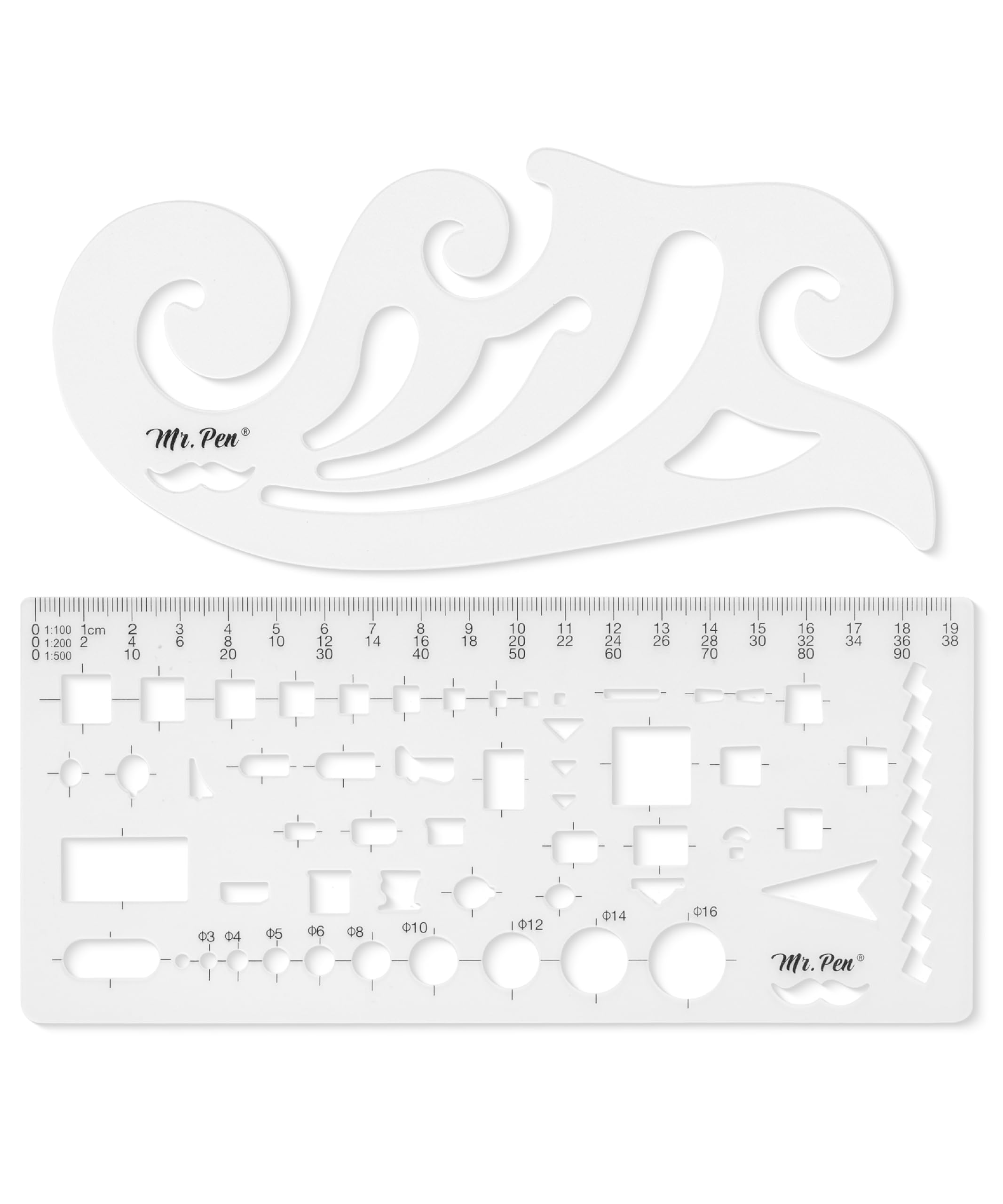 Mr. Pen- Geometric Drawing Template, 2 pcs, French Curve, Plastic Template, Shape Stencils, Geometric Stencils