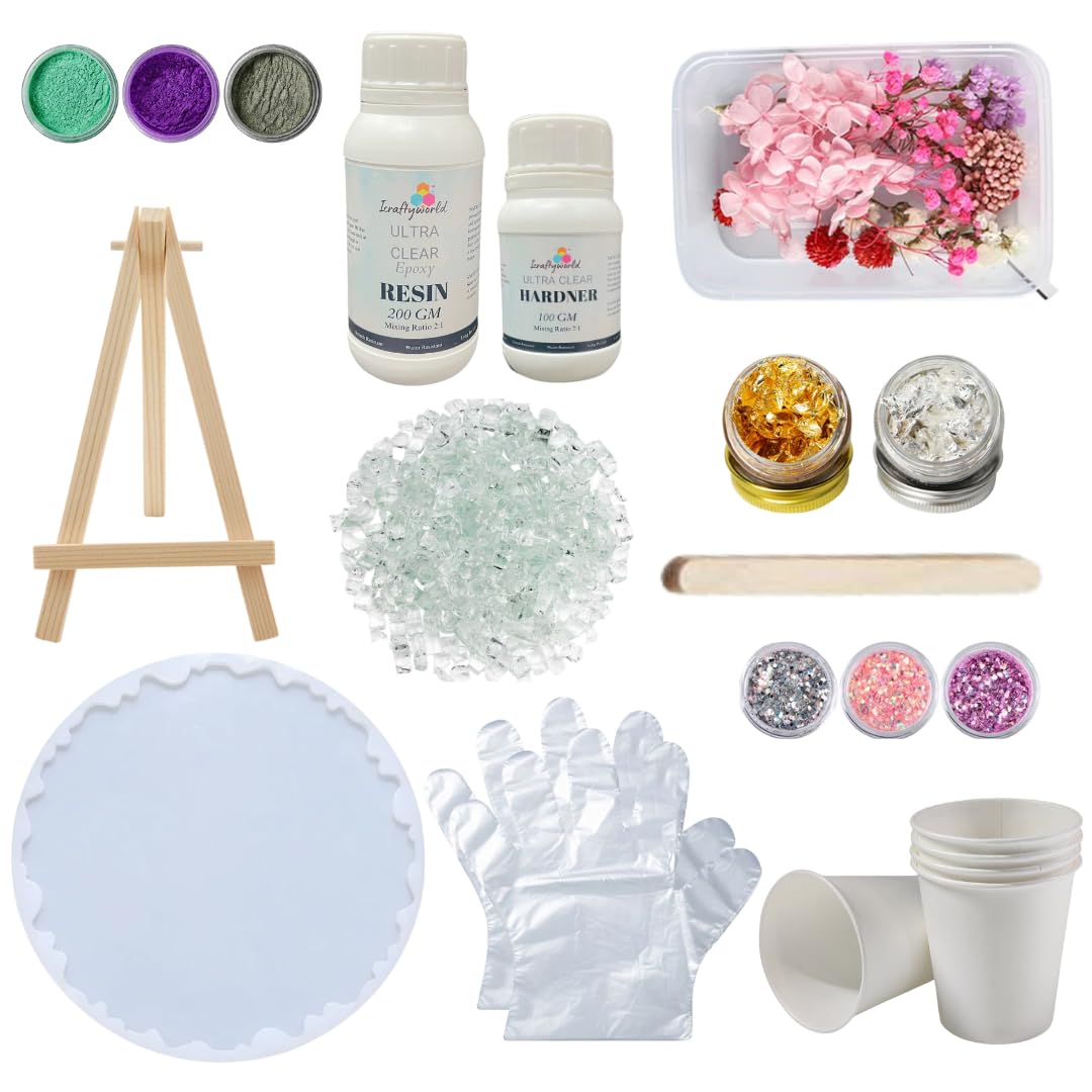 DIY Resin Kit Epoxy Resin Art Set Resin Agate Coaster Kit for Beginners with Pigment, Glitter, Wooden Easel & More 32 Items