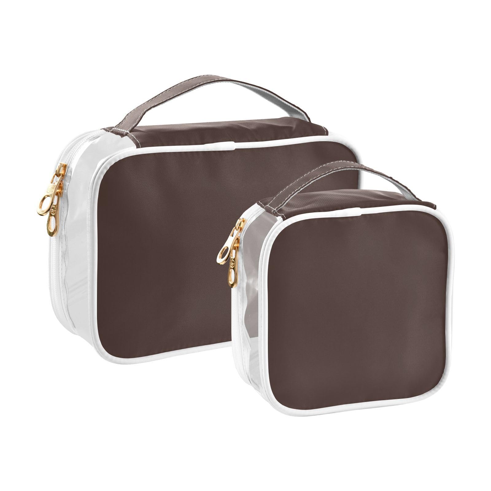 Brown Clear Makeup Bags TSA Approved Toiletry Bag for Women Men Cosmetic Bags with Zipper Carry On Airport Airline Compliant Bag Quart Size PVC Travel Bags for Toiletries Organizing, 2 Pack