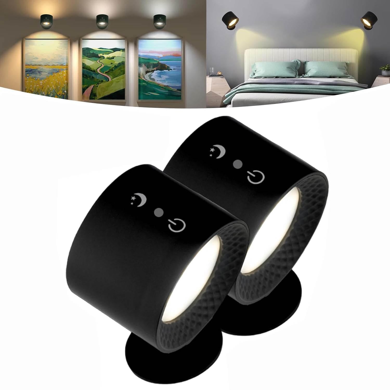 KXEcoLife Glow-right Lights – Smart Magnetic Wall Lamp, Indoor Everywhere Light 3 Color Temperatures or 7 Colors Dimmable,Rechargeable 360° Rotation Cordless LED Double-Sided Lamp,black