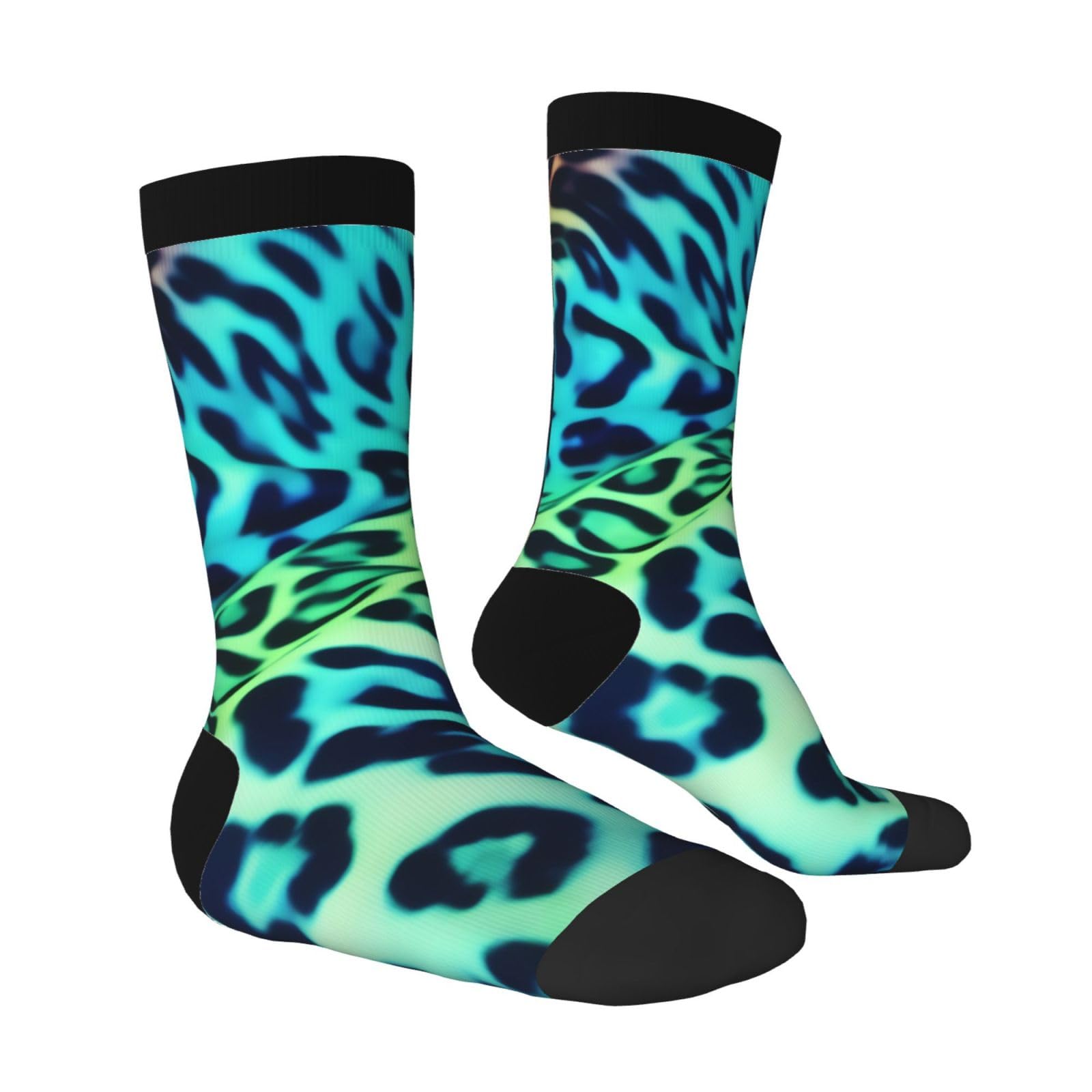 LZQPOEAS Green Leopard Athletic Socks Unisex Cushioned Crew Socks Hiking Running Calf Sock Soft Above Ankle Sock