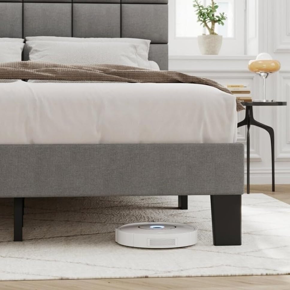 Image of Wooden Modern Upholstered King Size Bed for Bedroom | Wooden Double Bed Without Storage | Platform Cot Upholstered Bed with Upholstery Fabric | Engineered Wood | 6.5 x 6 Ft | Light Grey