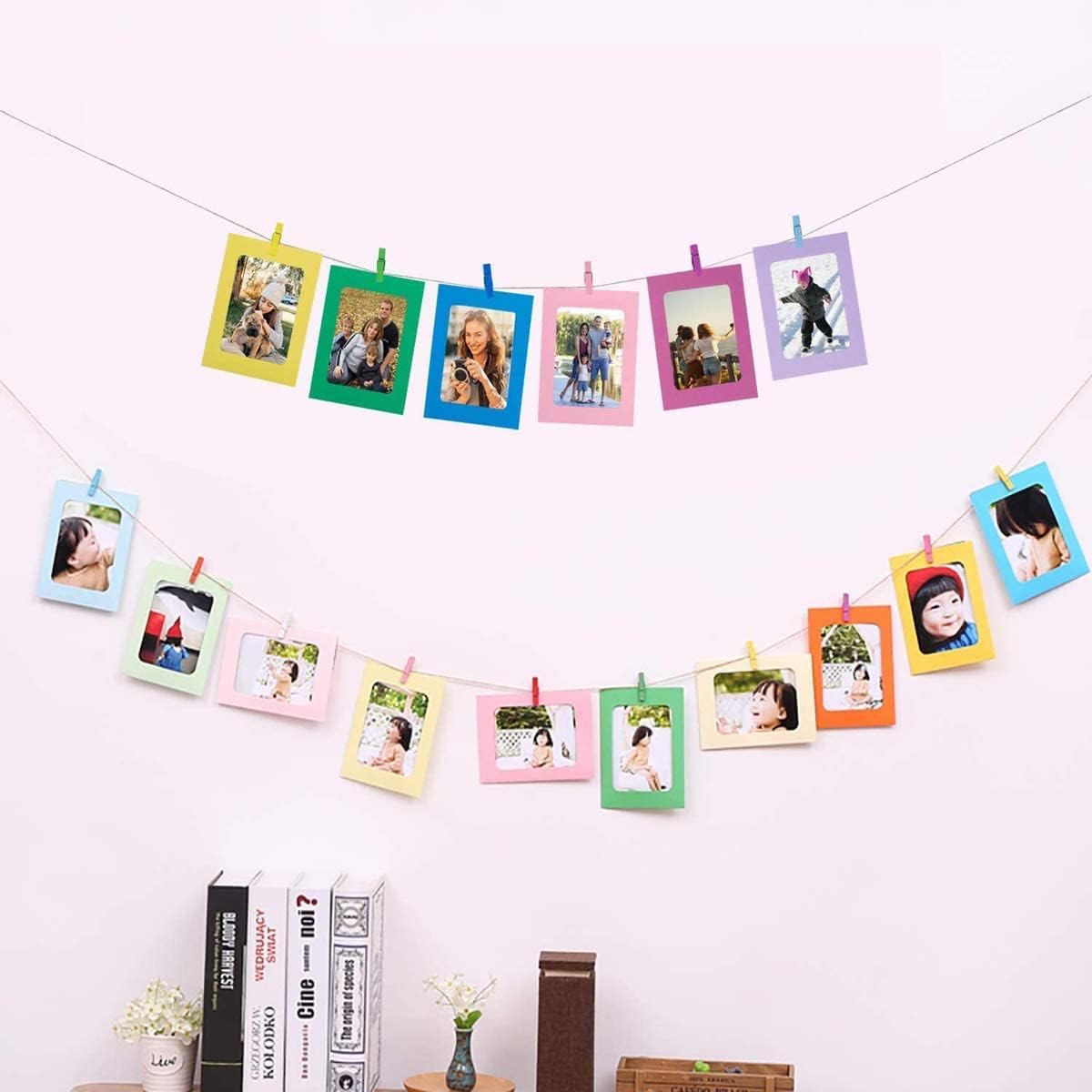 Set 50 Cornici In Carta - 13.5x18.5 Cm, 10 Colori, Con Clip E Corde, Per Decorazione Parete - Foto 10