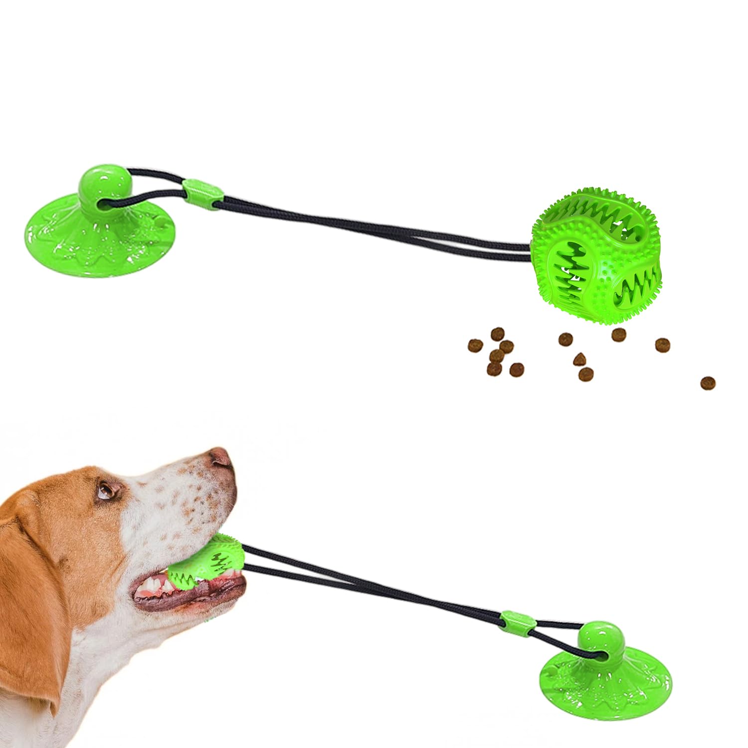Dog Toys Treat Food Dispensing Ball with Suction Cup for Aggressive Chewer Tug of War for Pets Puppy