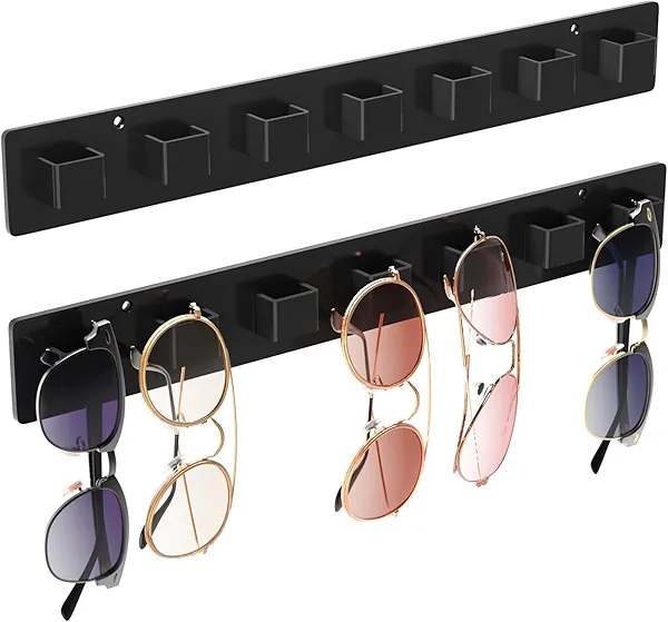 MaxGear Sunglasses Holder Organizer, 2 Pack Acrylic Wall Display Rack for Eyewear, Eyeglass Stand for Office & Home Decor, Unique Gift for Husband, Women & Girls, Black