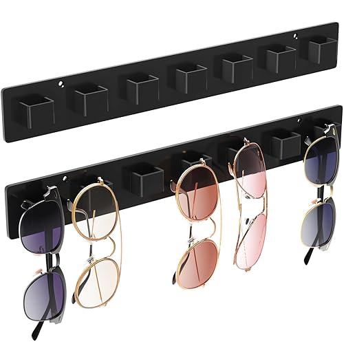 MaxGear Sunglasses Holder Organizer, 2 Pack Acrylic Wall Display Rack for Eyewear, Eyeglass Stand for Office & Home Decor, Unique Gift for Husband, Women & Girls, Black - Black - 2