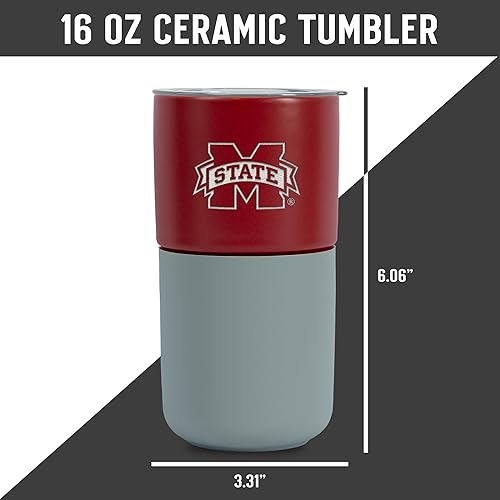Miniatura 516 de Rico Industries NCAA Miami of Ohio Redhawks - Vaso de cerámica de 16 onzas con agarre de silicona, grabado láser profundo, diseño de color negro