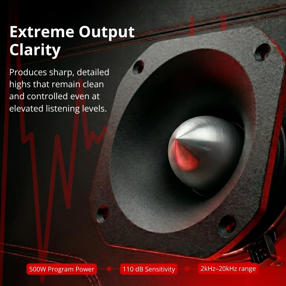 CIARE SPL CT441 Mylar Horn Tweeter Speaker Cast Black, 500W Program Power, 1.75" Voice Coil, 8 Ohm, 110 dB, 2,000–20,000 Hz, 4.41" High Frequency Driver for Car, Motorcycle, Stage & DIY SPL Audio Gear