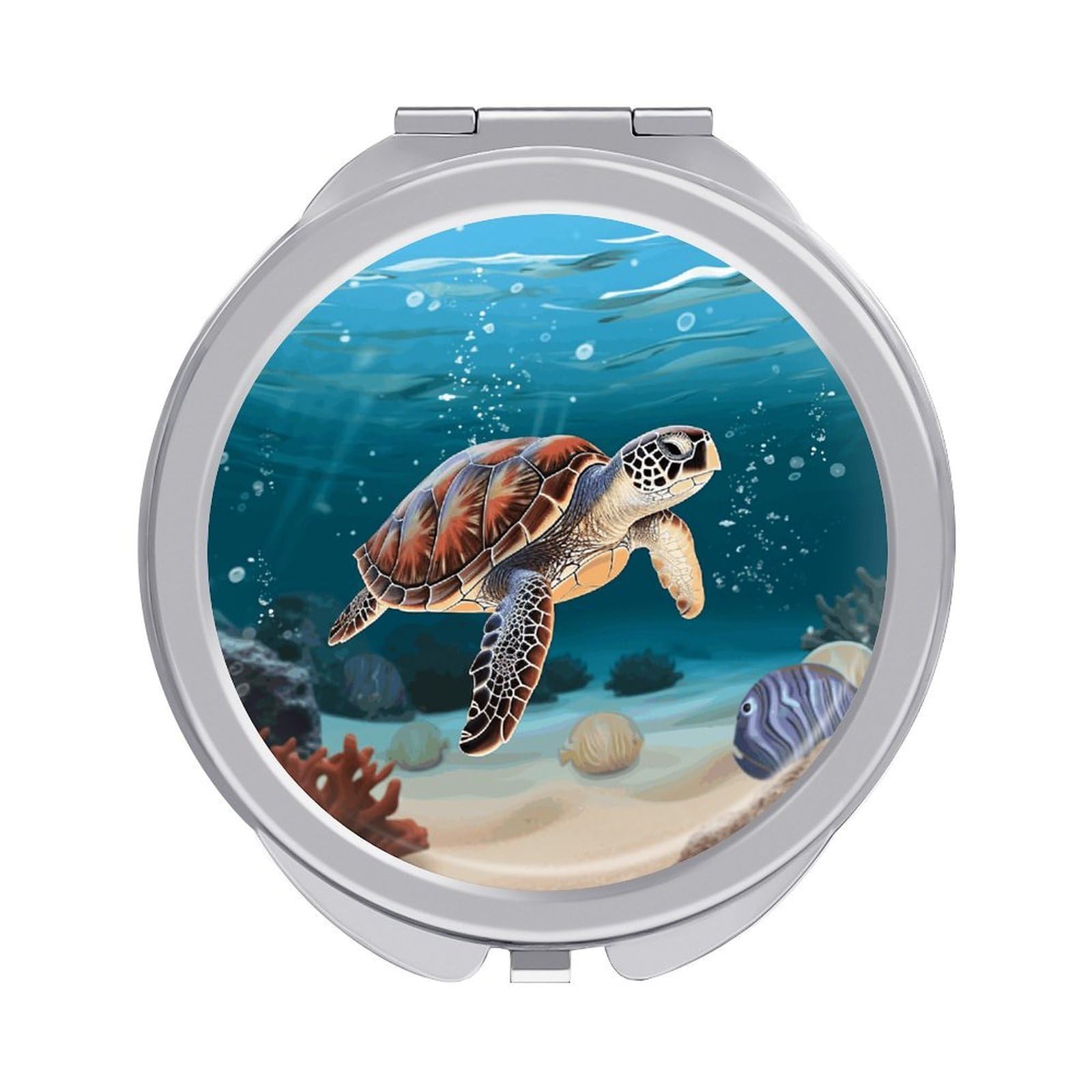 FekiLoot Sea Turtle Swimming Makeup Mirror Compact Round Travel Makeup Mirror Portable Folding Handheld Pocket Mirrors for Handbag and Purses Gift Mini Mirrors