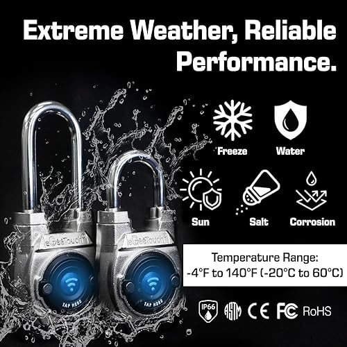 Miniatura 6 de eGeeTouch 5 generación - Candado inteligente para exteriores  (diseño único, anticorte) Bluetooth y NFC sin llave, seguridad resistente a la