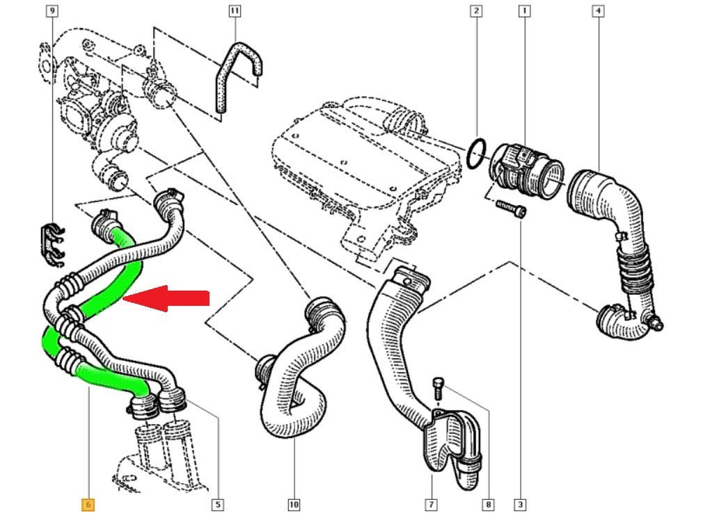 Tuyau de rechange pour refroidisseur intermédiaire Turbo Renault Megane I 1.9 DCI 2001-2003 Scenic I 1.9 DCI 1999-2003 8200065740 7700111233