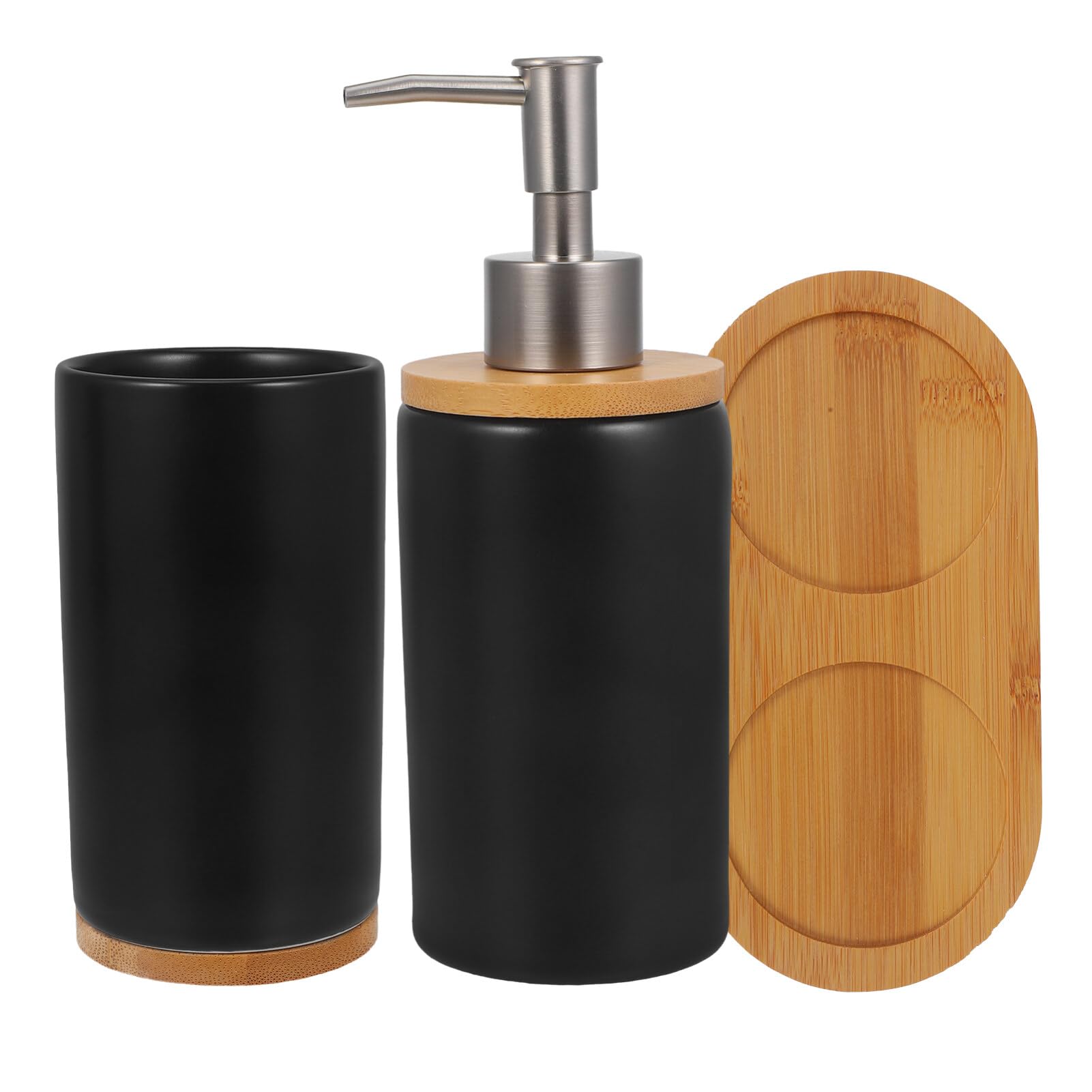 Set de Vaso de Tocador Cerámico Negro 1 Pieza Bandeja