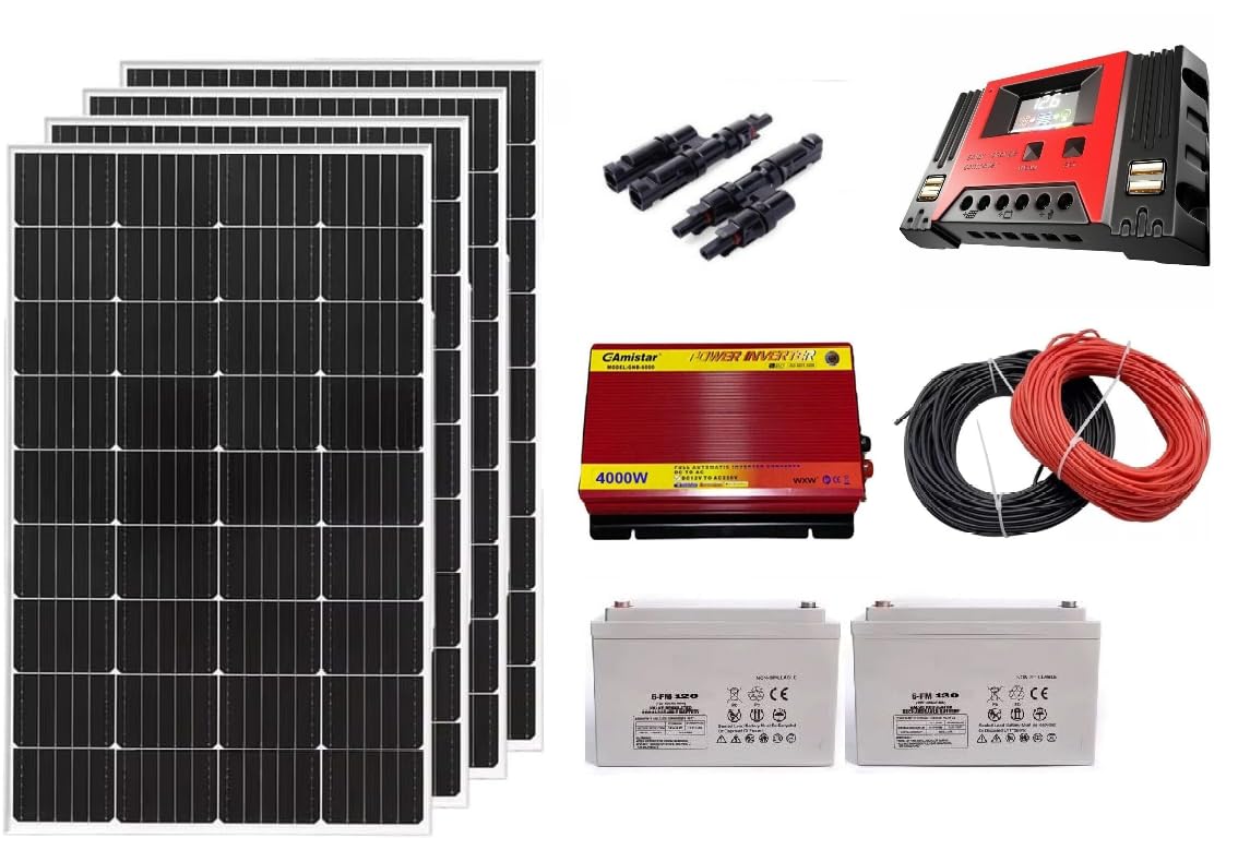 kit pannello solare 250 watt x 4 fotovoltaico batteria 120ah regolatore di carica inverter 4000 watt per casa baita camper mare kit fotovoltaico