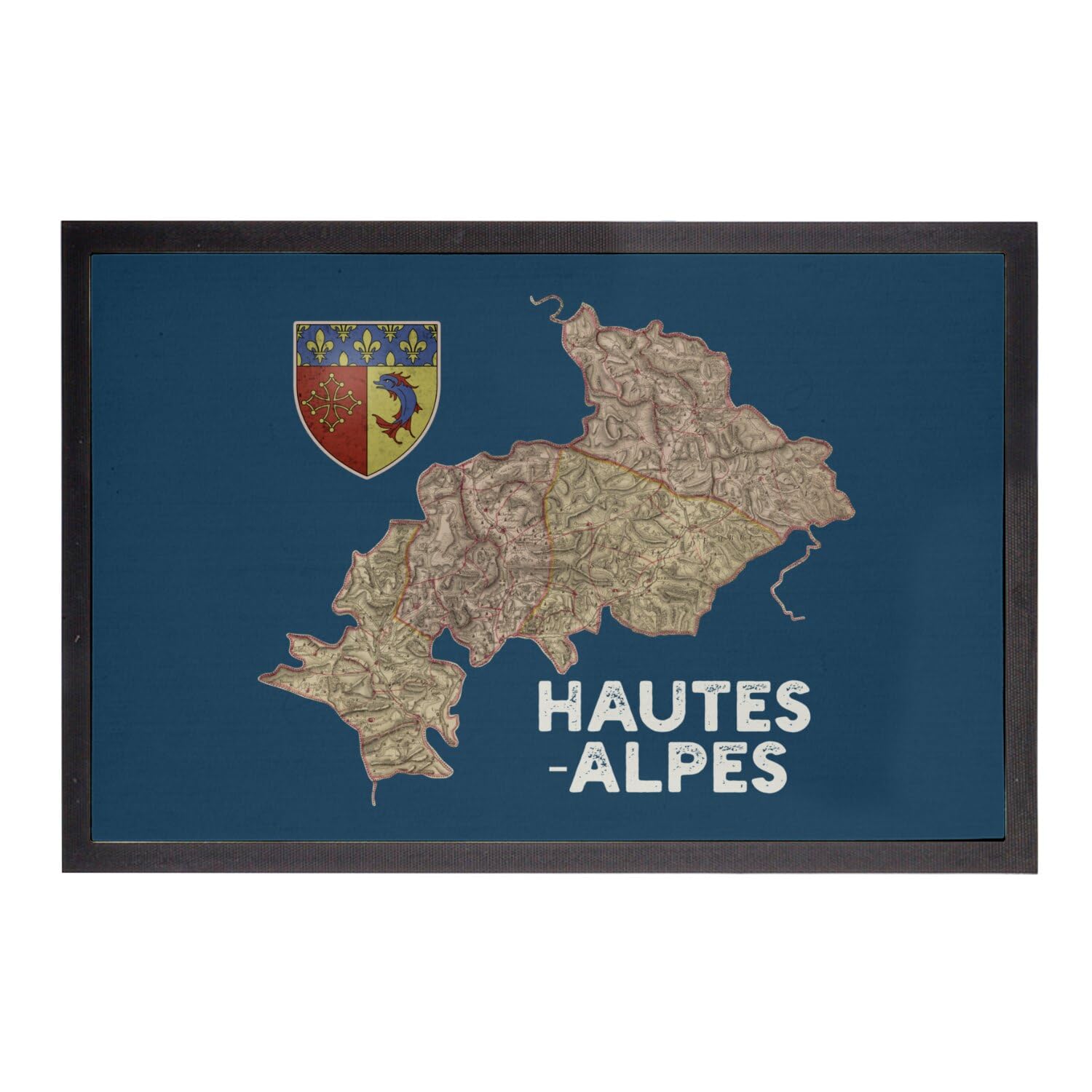 Paillasson Hautes-Alpes 75x50cm grand tapis bleu avec carte de Gap