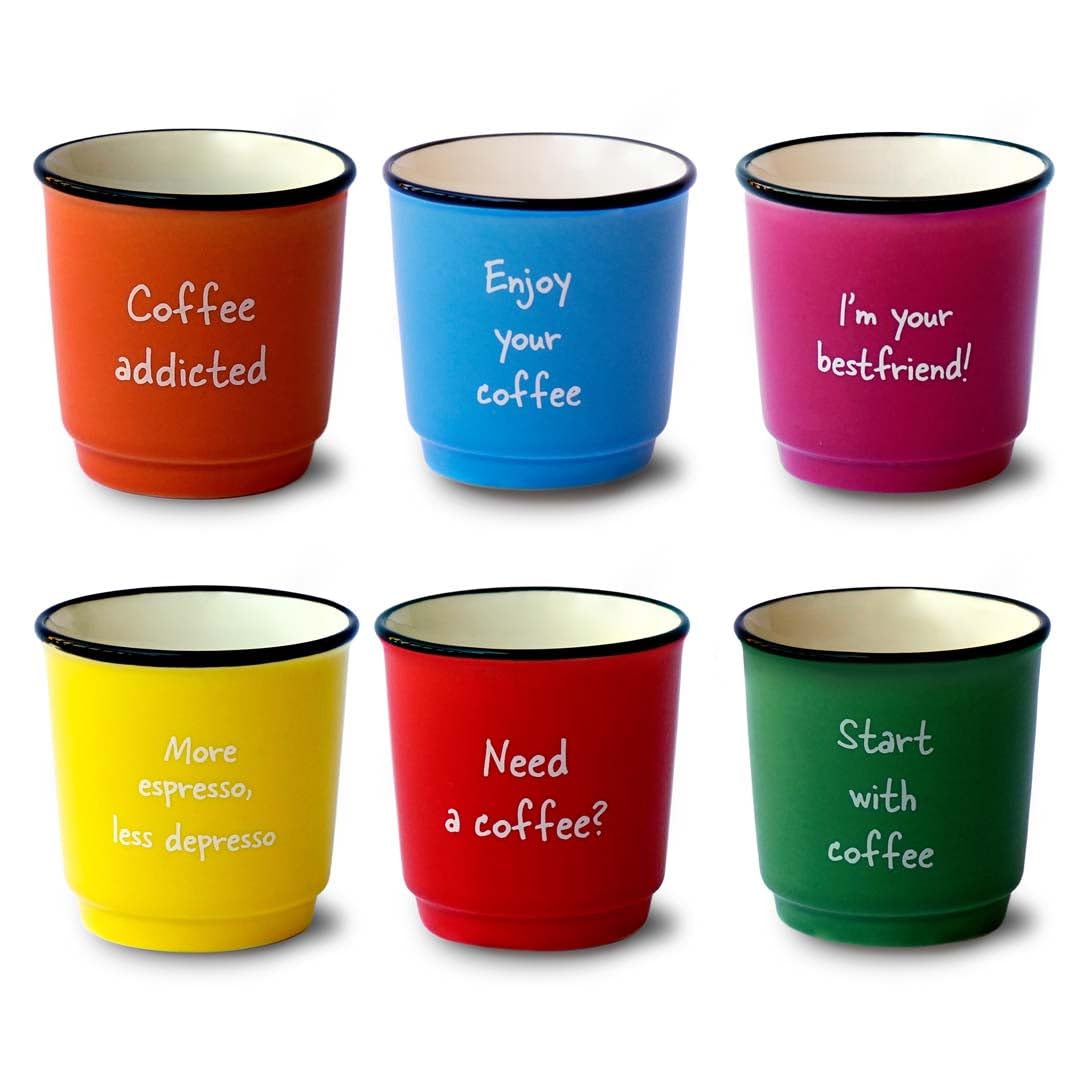 WD LIFESTYLE Set di 6 tazze da caffè 100 ml in porcellana New Bone China. In confezione regalo