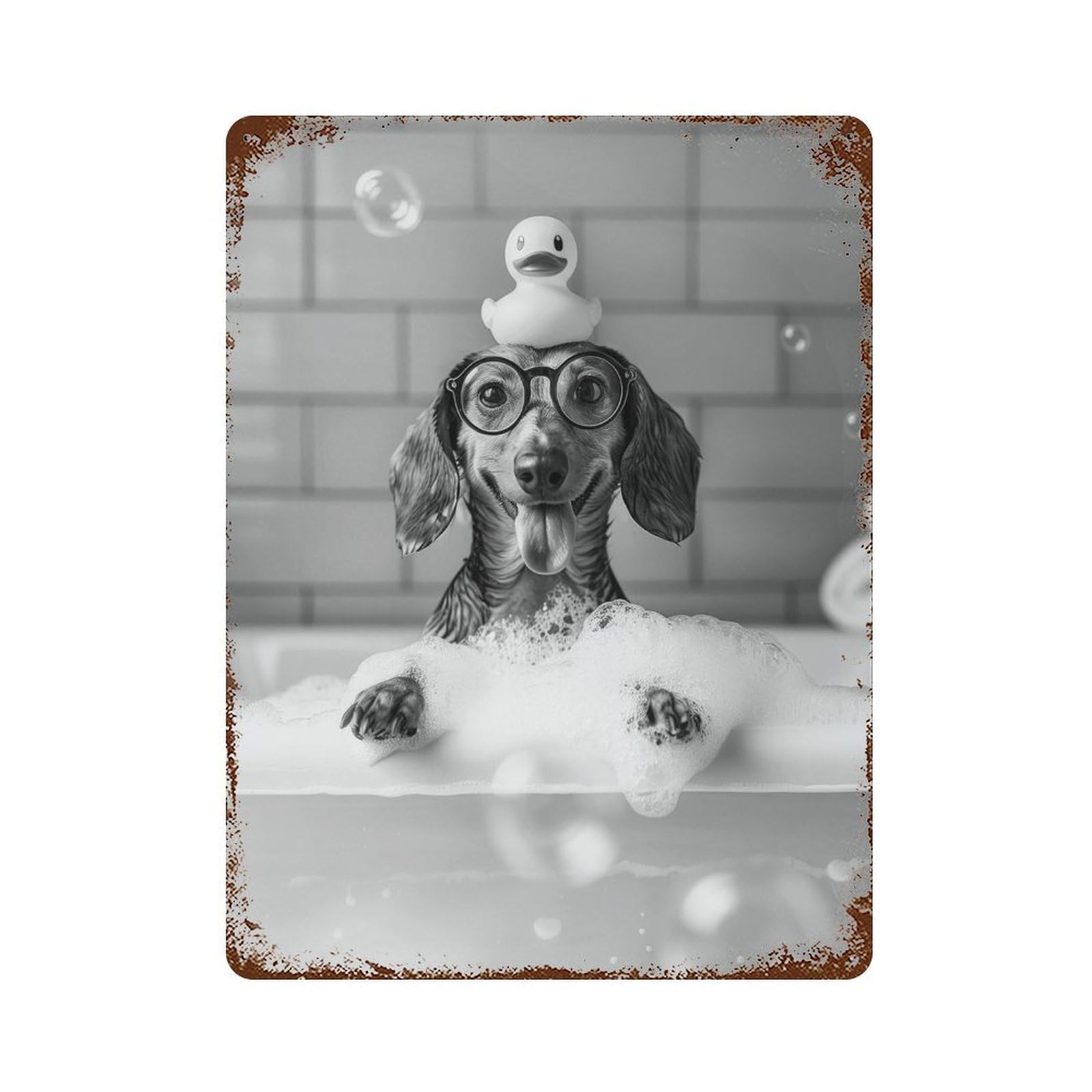 xiaoxiaoshen Dachshund Bath Wall Art Wall Decor Art Metal Tin Poster Modern Home Decor Art Home Bar Shop Decorations Vintage Sign 40x30cm