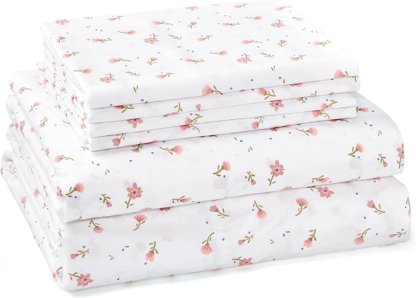 BYSURE Queen Sheet Set 6 Pieces (Pink Floral), Cottage Core Botanical Patterned Sheets, Victorian Flower Microfiber Bedding Decor