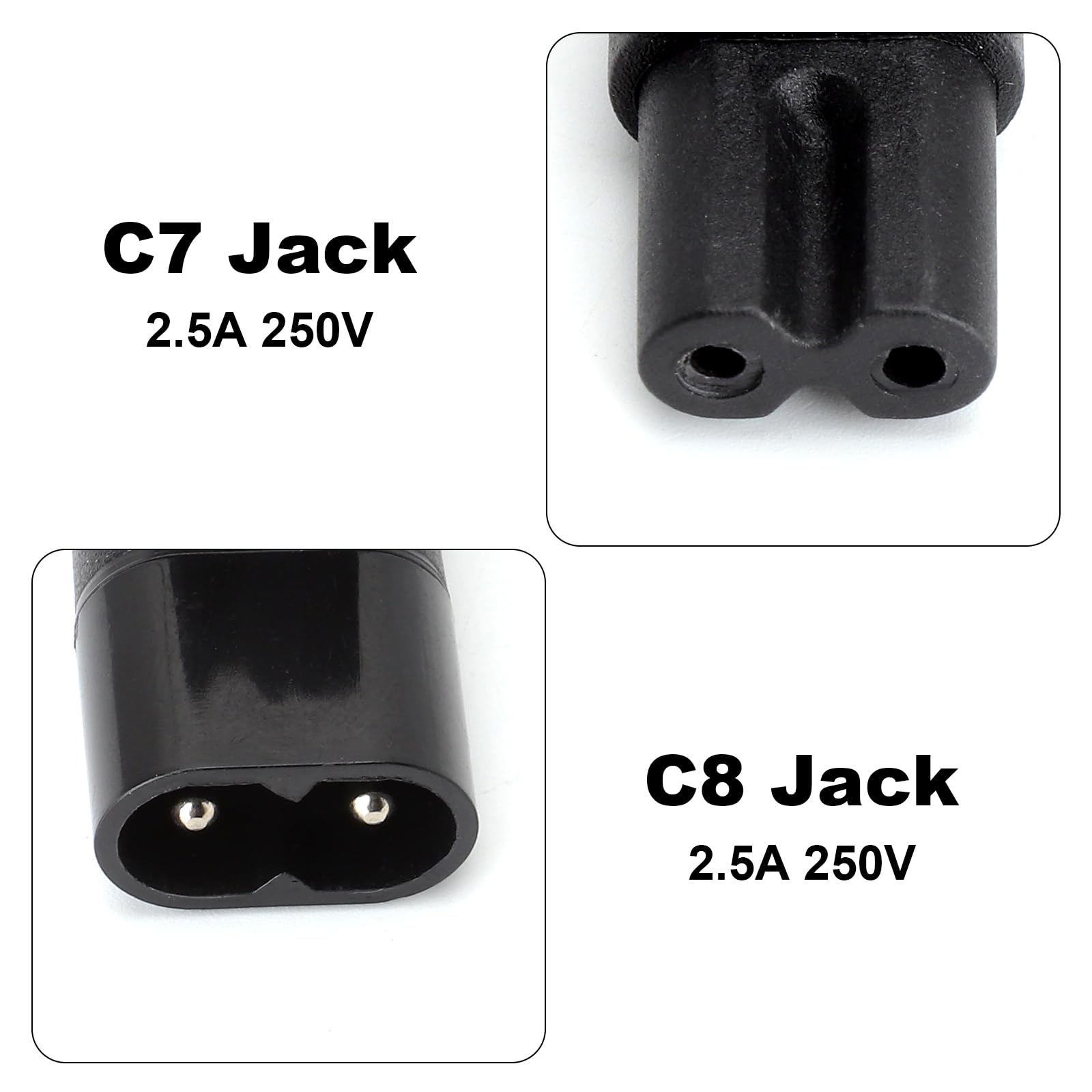 TNSLAND C7 to C8 Adapter 2PCS - IEC 320 90 Degree Angle Power Adapter, C7 C8 Socket Converter for TV Monitor Printer, Stable Connection, Space Saving for Small Spaces - 3