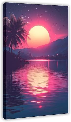 ZMLIS Vaporwave Neon Retro City Print  Synthwave 80s Aesthetic Wall Decor  Futuristic Palm Trees Digital Poster Poster for Room Aesthetics Canvas