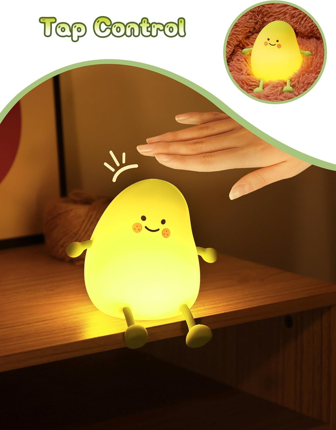 Luz nocturna LED para niños, bonito diseño en forma de mango para bebés y niños pequeños, luz nocturna suave para dormitorio, recargable
