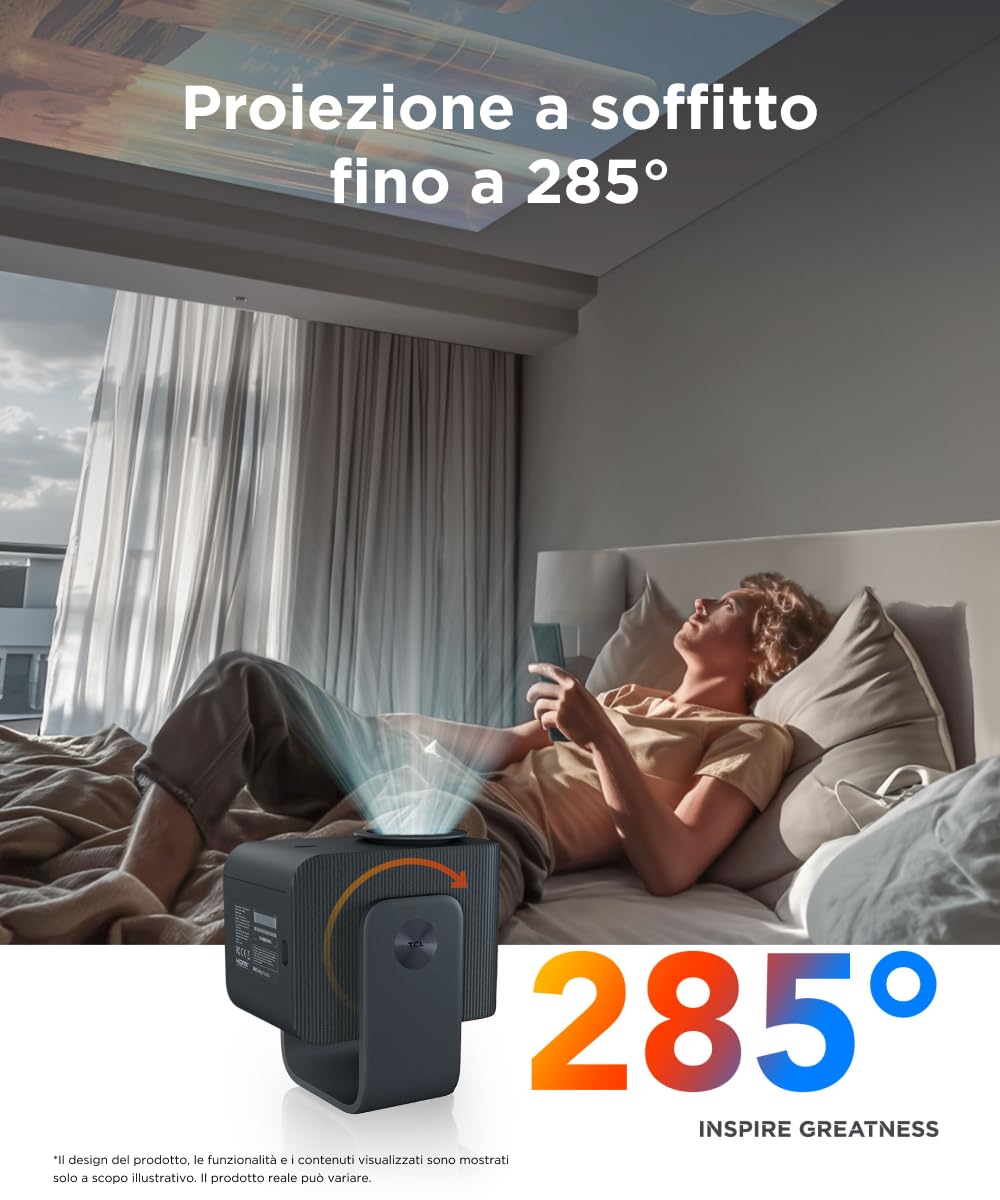 TCL C1 GTV Proiettore Portatile 1080p Nativo Gimbal Netflix Integrato Wi-Fi Bluetooth Autofocus Audio Dolby 8W 120"