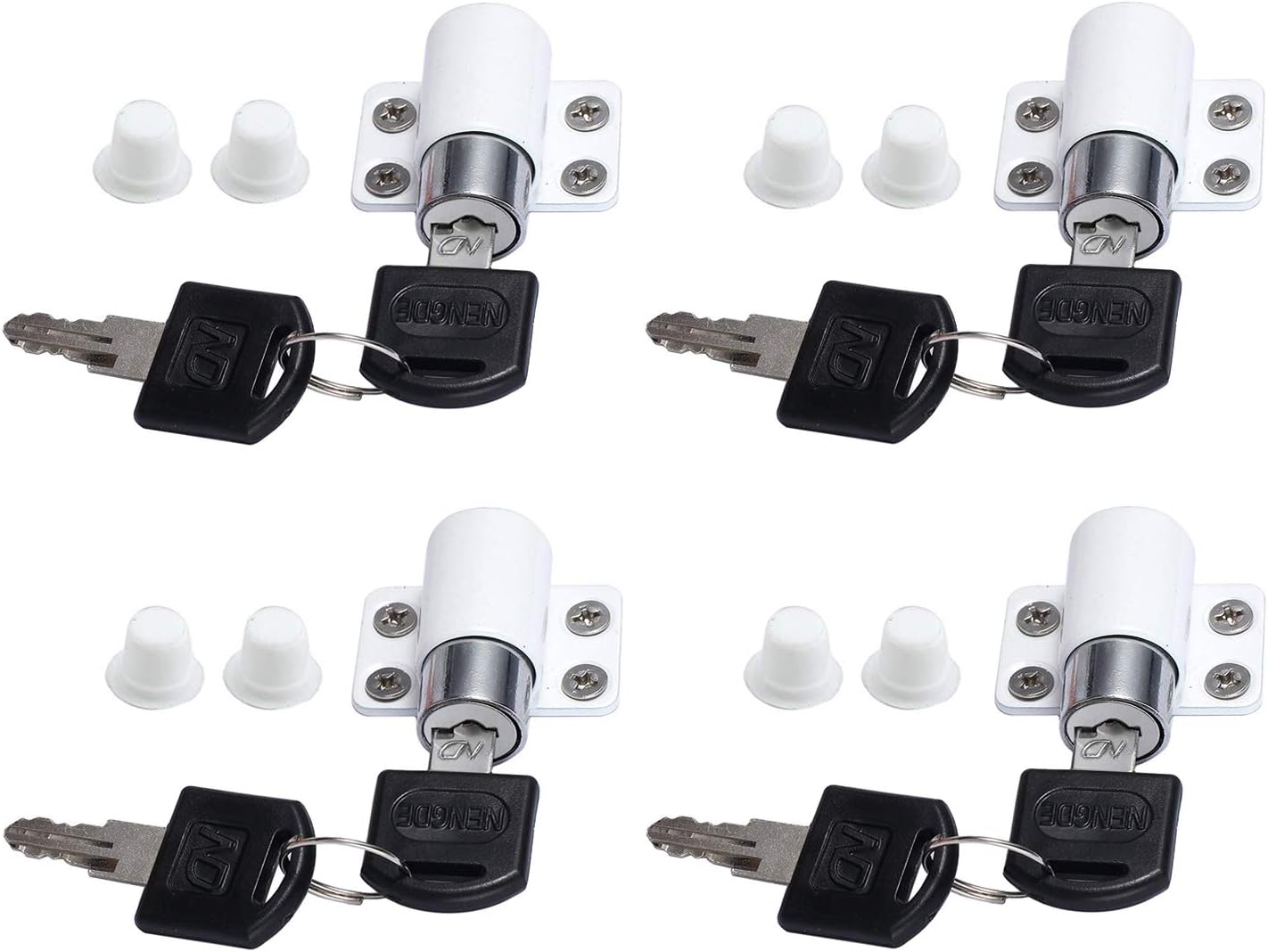 4PCS Sliding Window Lock Security with Key for Sliding Door, Child Safety Locks Home Security Childproof Door Lock, Aluminum Protective Anti-Theft Lock Push Window Kids, White