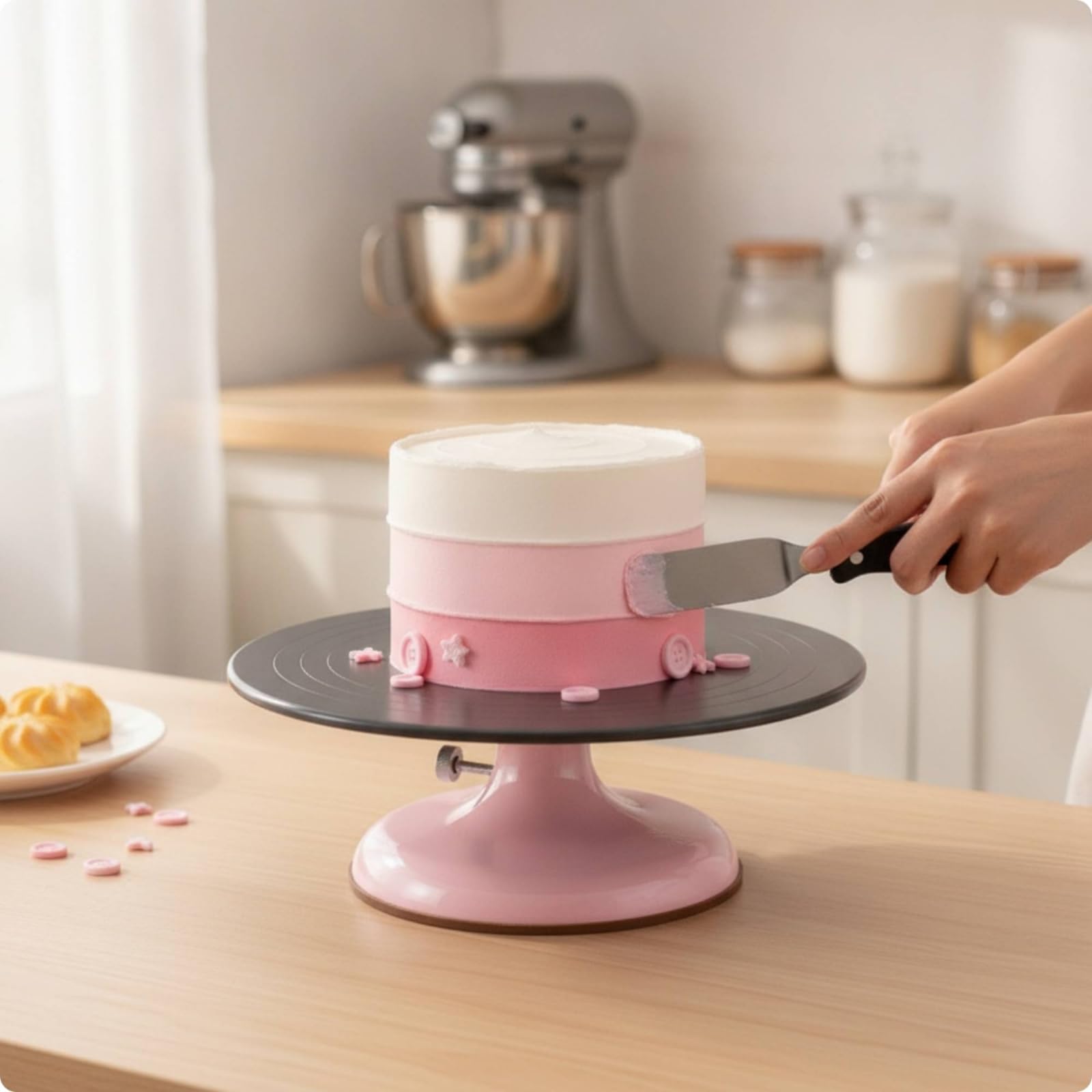 Tortiera Girevole Professionale AntiGraffio per Pasticceri Dilettanti, Pratica di Decorazione Dolci, Grigio