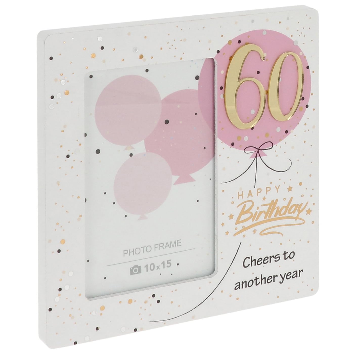Shudehill Giftware 60th Birthday Photo Frame, Pink Balloon Design, Happy Birthday Theme, 10x15 cm Photo, 19x19x1.5 cm