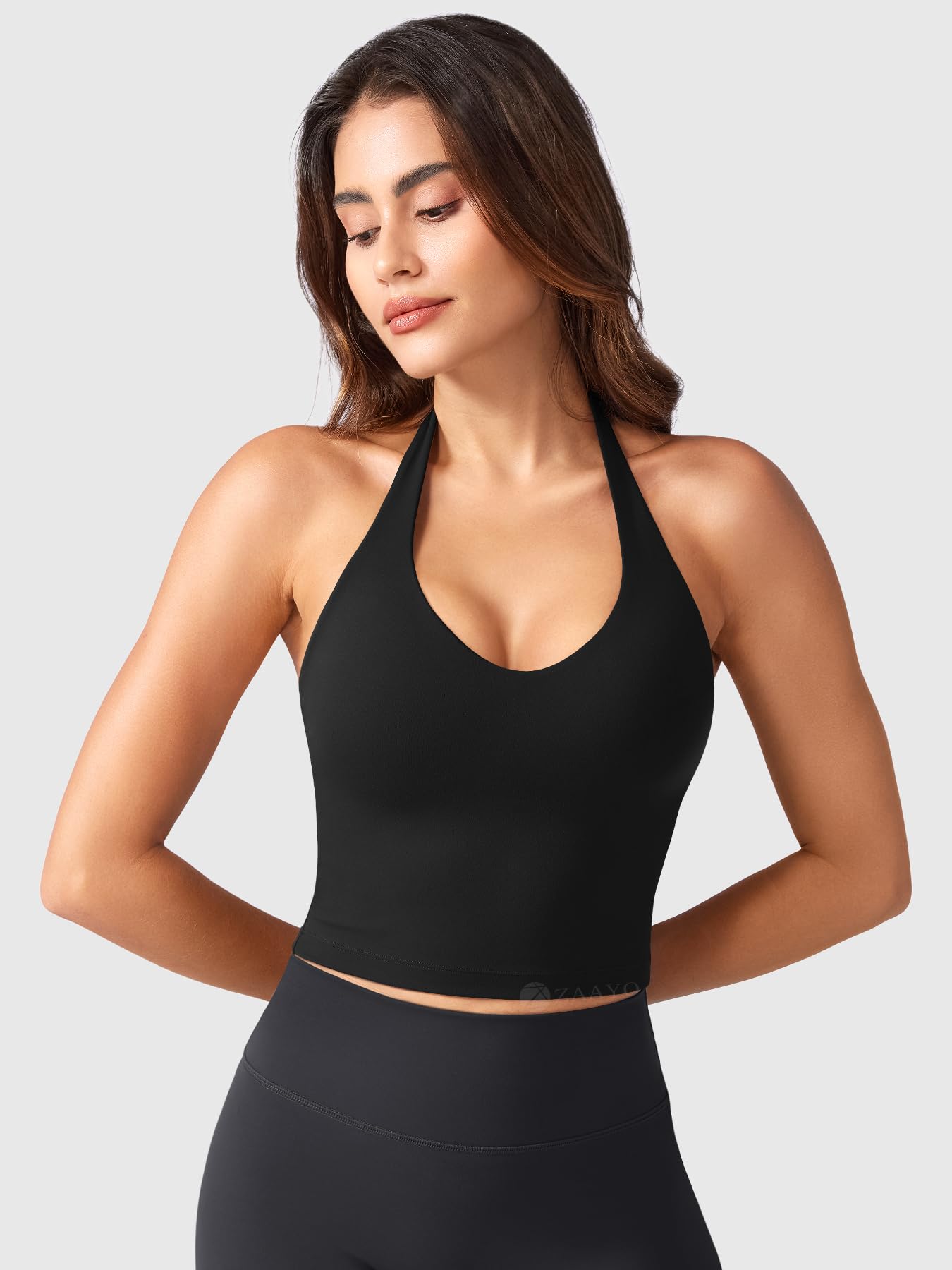 ZAAYO Halter Neckline Tank Top Damen Tiefer V Gepolsterte Crop Top Damen Sport Tops Sommer Basic Sexy Ãrmellose Sommer Oberteile