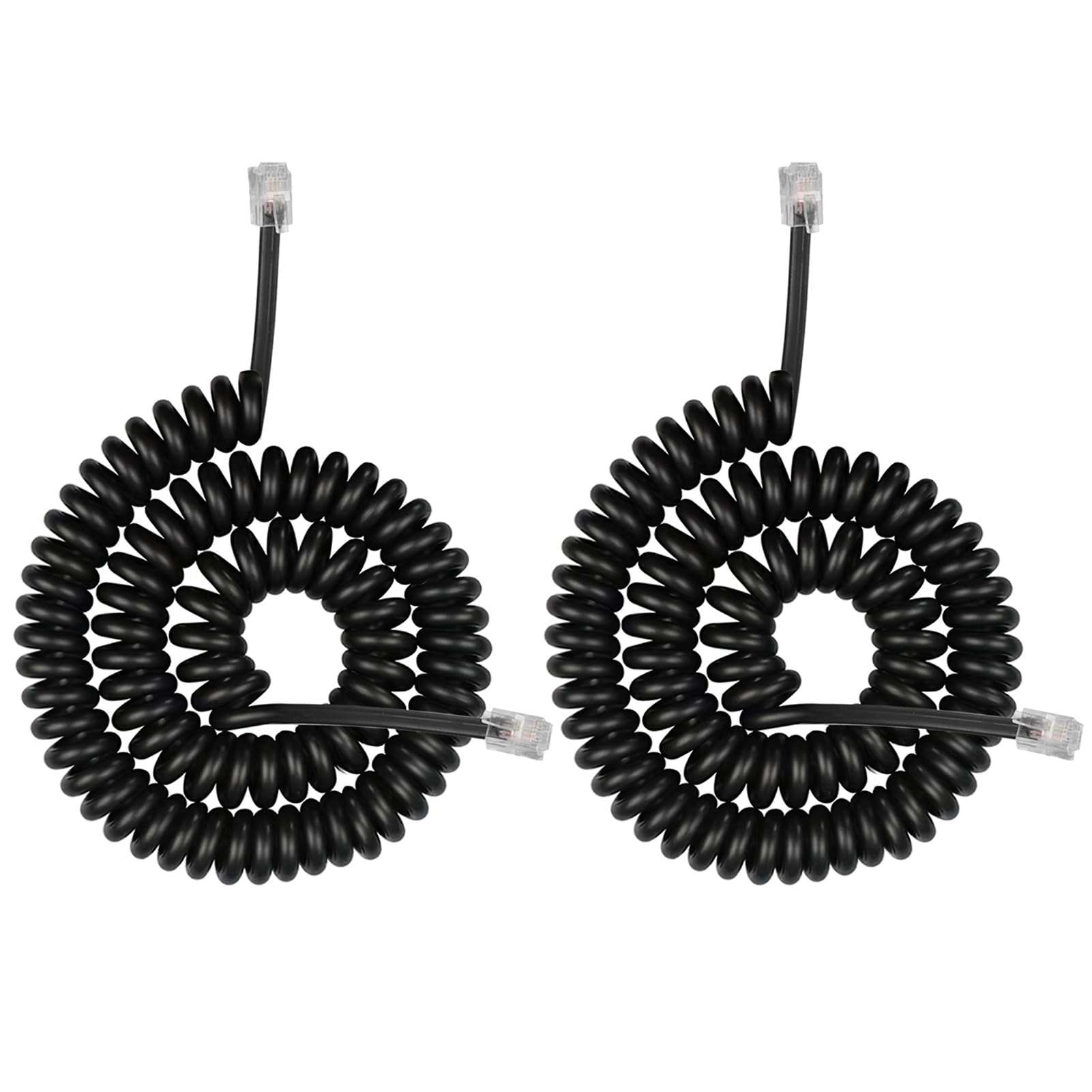 Telephone Handset Cable Cord, Coiled Length 1.2 to 10 Feet Uncoiled Landline Phone Handset Cable Cord RJ9/RJ10/RJ22 4P4C Telephone Line (Pack of 2, Black)